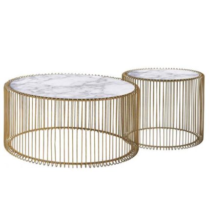 Set Of 2 Natural Marble & Stainless Steel Table Bp8808 G