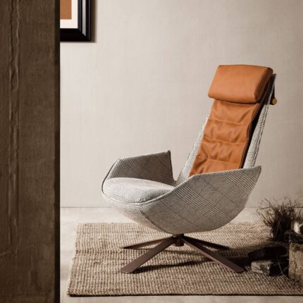 Severo Lounge Chair Lc045-Light Beige + caramel